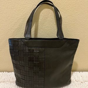 Rivano Brown Leather Basket-Weave Tote